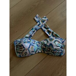 La Blanca Women 8 Blue Pink Geometric Mosaic Halter Bandeau Bikini Top Swimwear